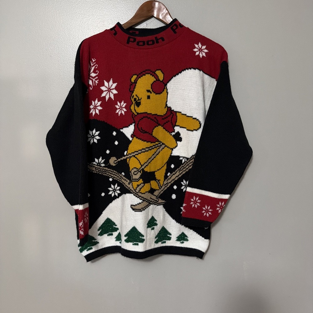 Vintage 90s Disney Winnie The Pooh Christmas Sweater Small USA Knit Holiday